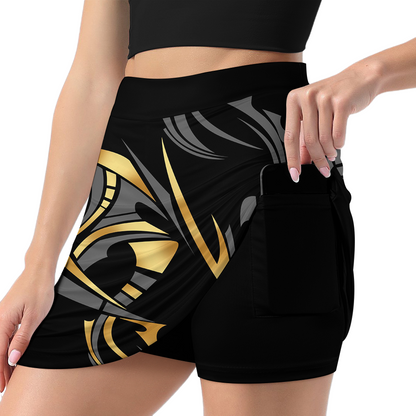 Customized Bowling Trouser Skirts With Shorts Underneath, Bowling Ball Crown Multicolor Skorts With Pockets