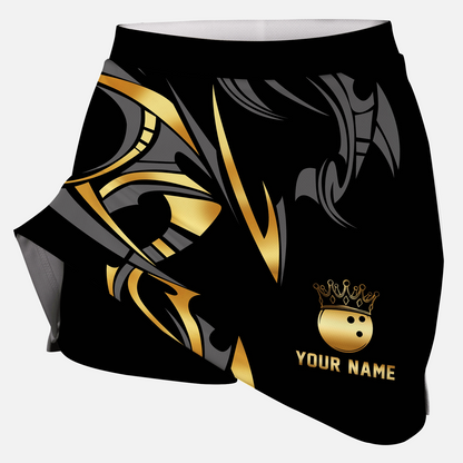 Customized Bowling Trouser Skirts With Shorts Underneath, Bowling Ball Crown Multicolor Skorts With Pockets