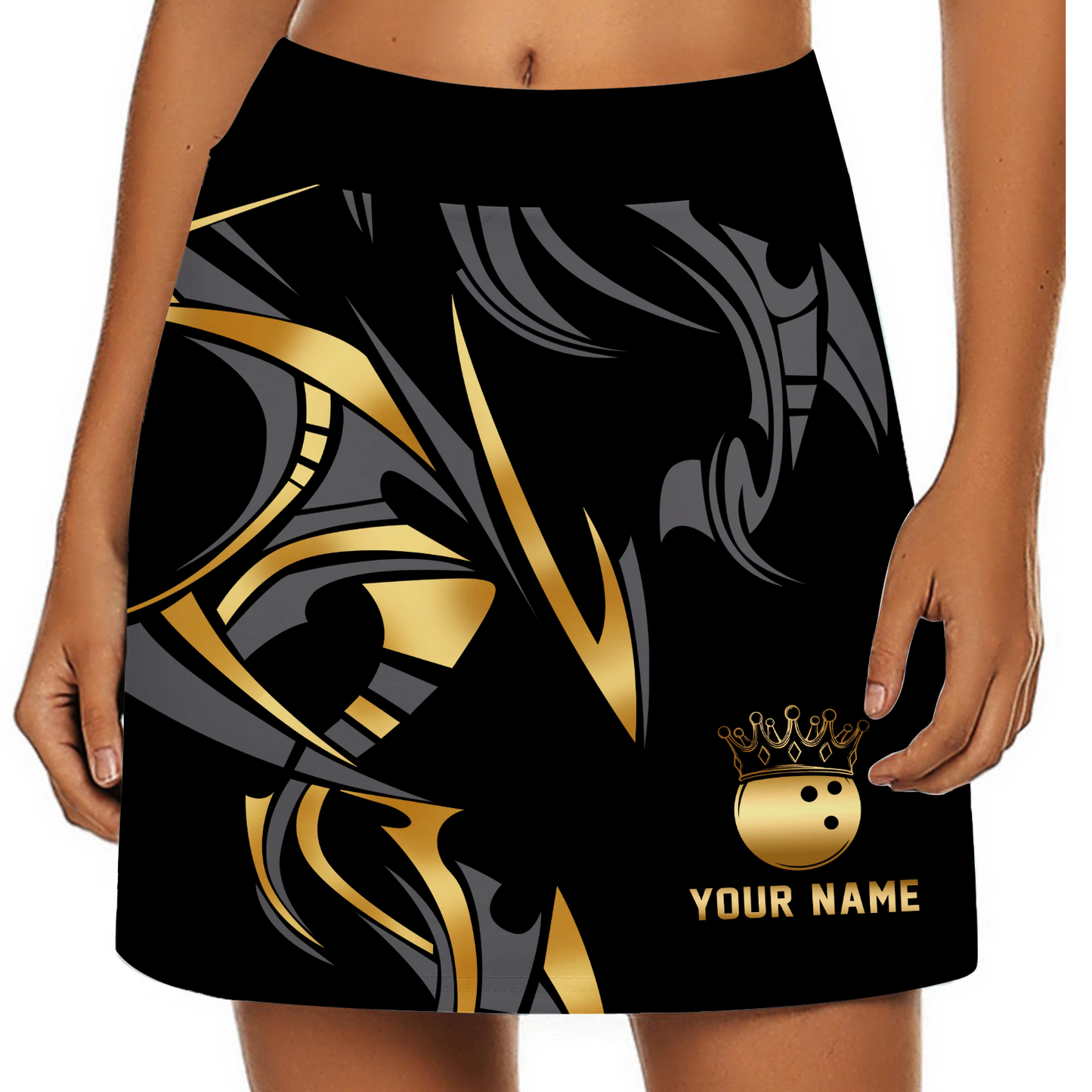 Customized Bowling Trouser Skirts With Shorts Underneath, Bowling Ball Crown Multicolor Skorts With Pockets