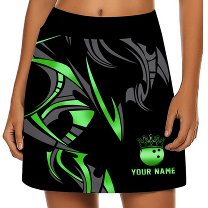 Customized Bowling Trouser Skirts With Shorts Underneath, Bowling Ball Crown Multicolor Skorts With Pockets