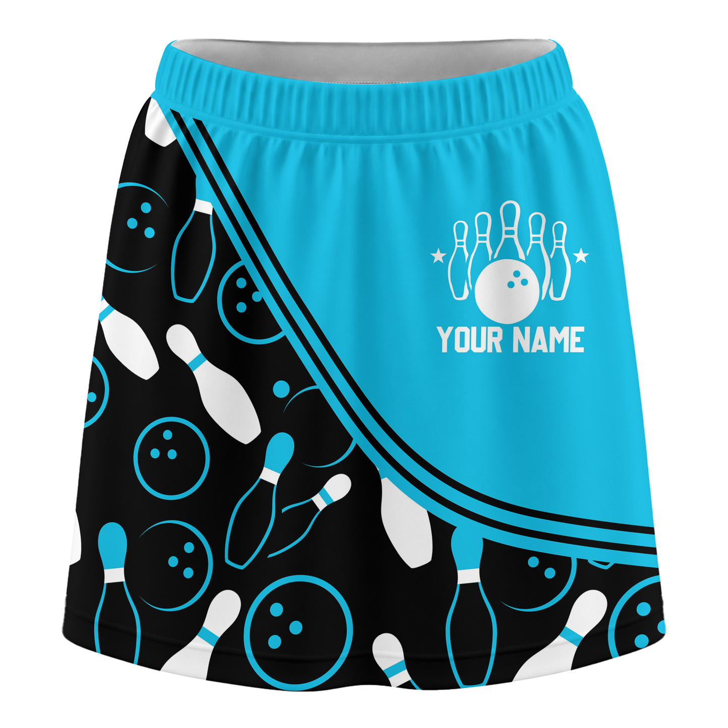 Customized Bowling Trouser Skirts With Shorts Underneath, Bowling Curve Pattern Multicolor Skorts With Pockets