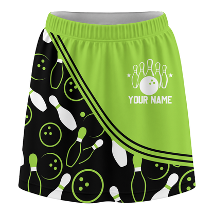 Customized Bowling Trouser Skirts With Shorts Underneath, Bowling Curve Pattern Multicolor Skorts With Pockets