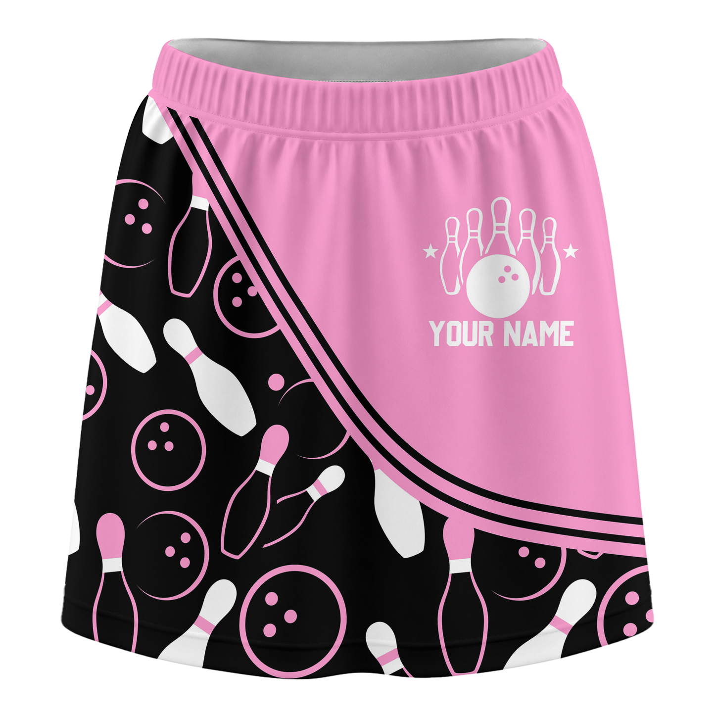 Customized Bowling Trouser Skirts With Shorts Underneath, Bowling Curve Pattern Multicolor Skorts With Pockets