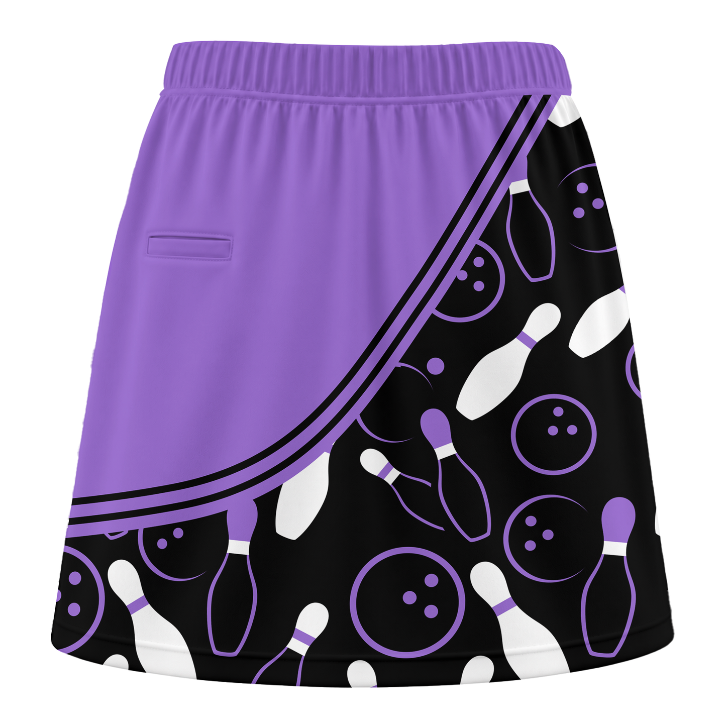 Customized Bowling Trouser Skirts With Shorts Underneath, Bowling Curve Pattern Multicolor Skorts With Pockets