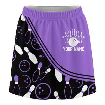 Customized Bowling Trouser Skirts With Shorts Underneath, Bowling Curve Pattern Multicolor Skorts With Pockets