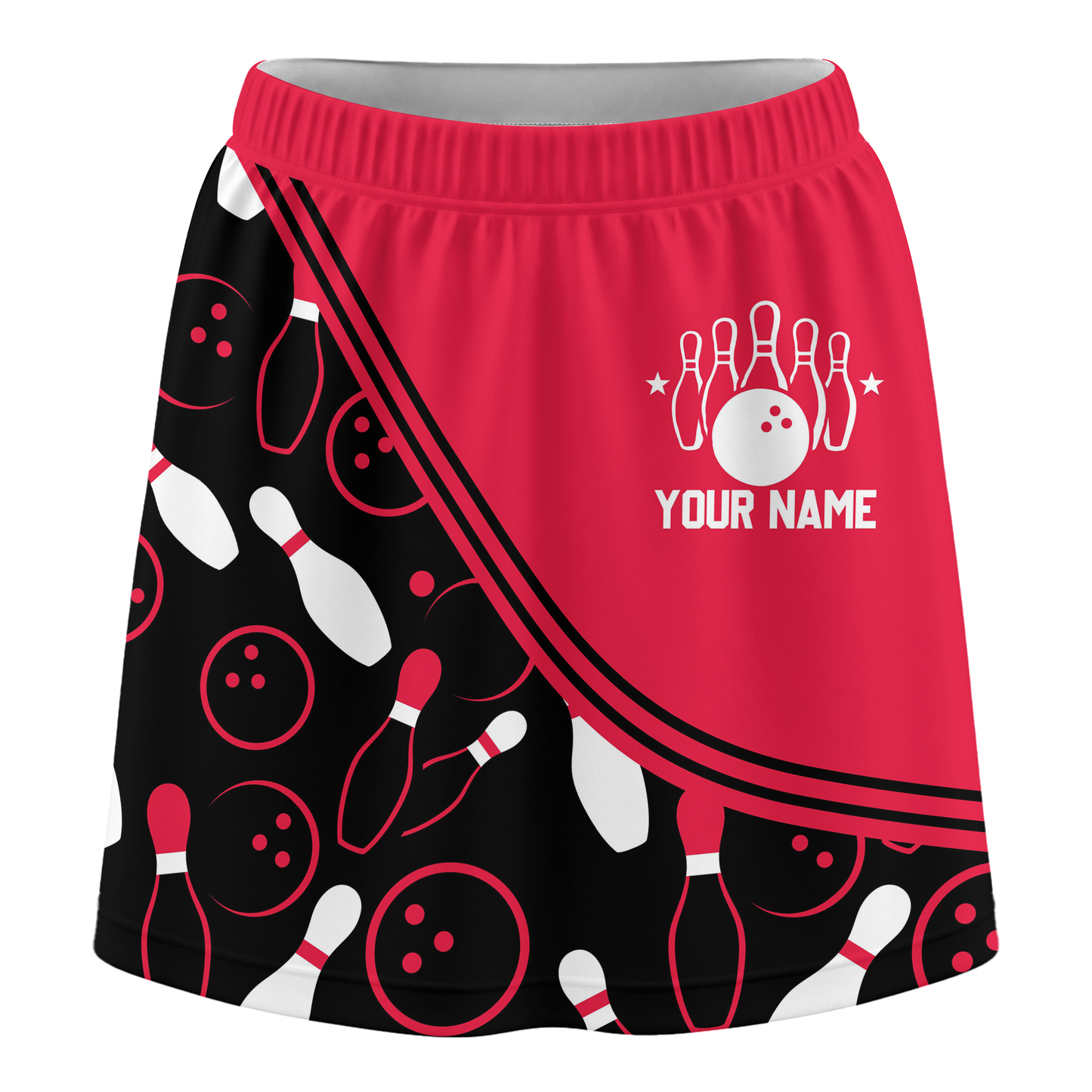 Customized Bowling Trouser Skirts With Shorts Underneath, Bowling Curve Pattern Multicolor Skorts With Pockets