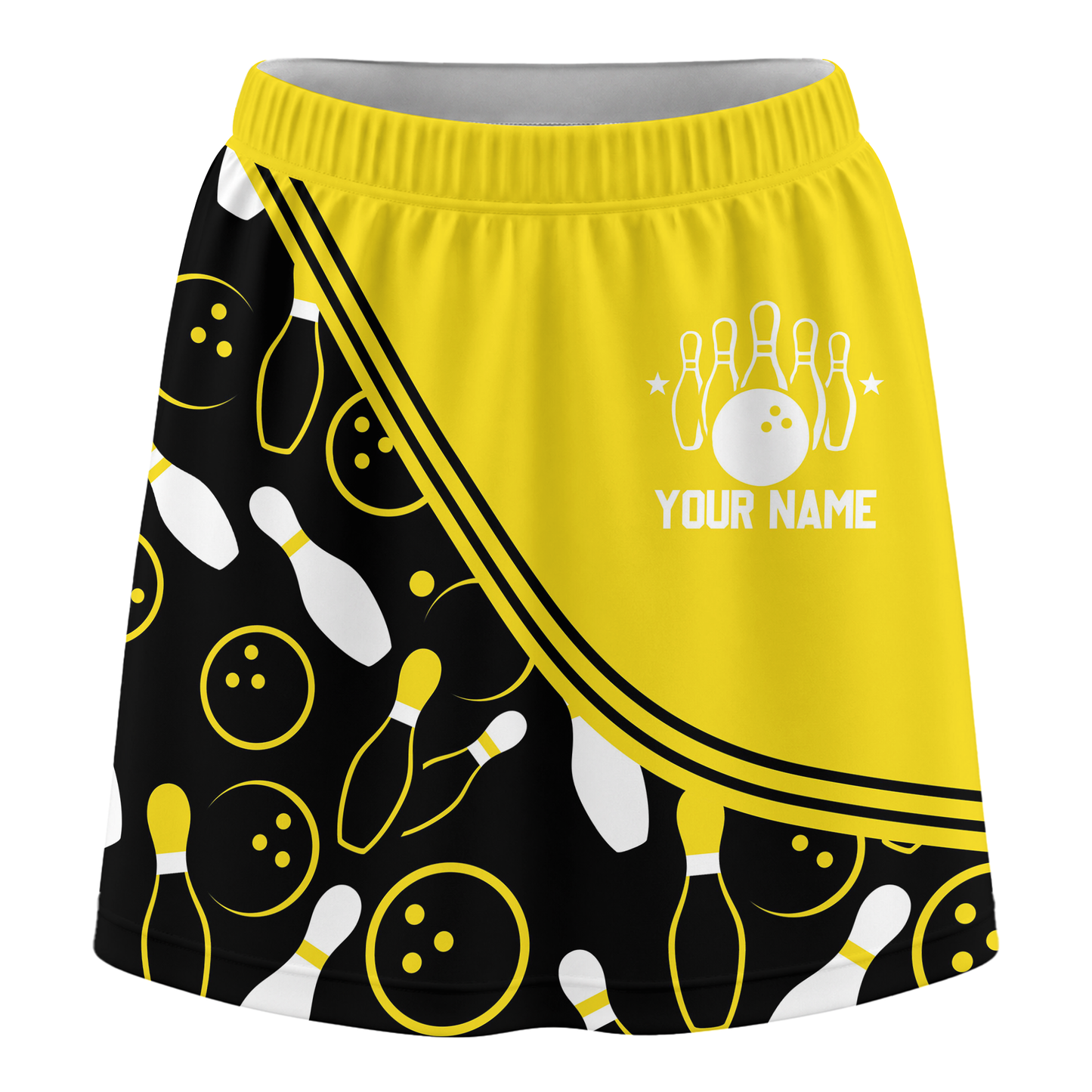 Customized Bowling Trouser Skirts With Shorts Underneath, Bowling Curve Pattern Multicolor Skorts With Pockets