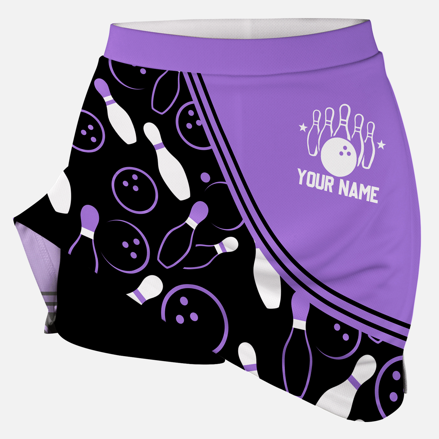 Customized Bowling Trouser Skirts With Shorts Underneath, Bowling Curve Pattern Multicolor Skorts With Pockets