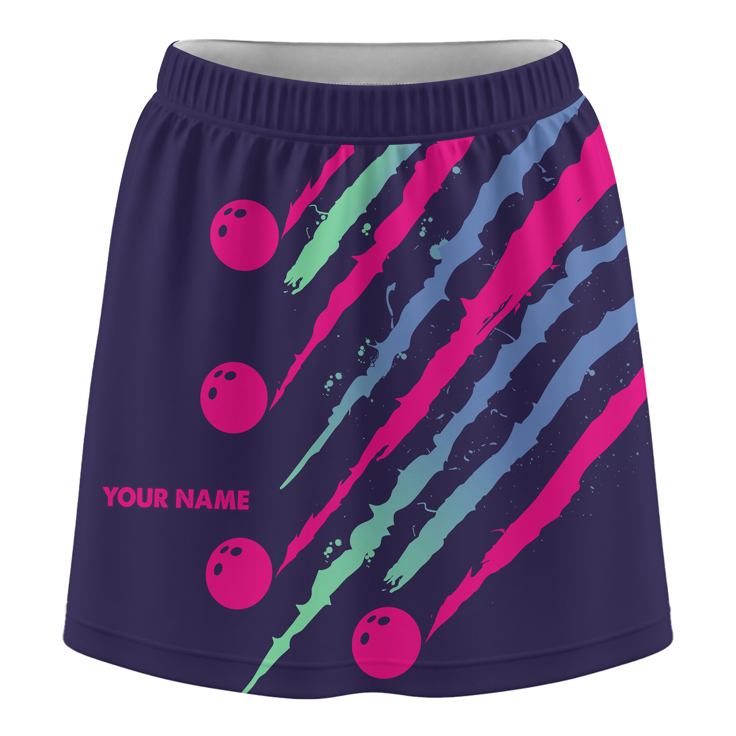 Customized Bowling Trouser Skirts With Shorts Underneath, Bowling Neon Strike Fury Skorts With Pockets