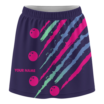 Customized Bowling Trouser Skirts With Shorts Underneath, Bowling Neon Strike Fury Skorts With Pockets