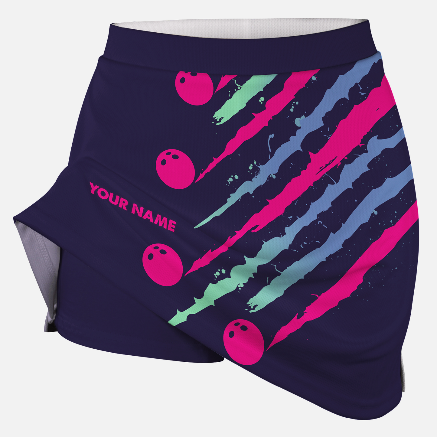 Customized Bowling Trouser Skirts With Shorts Underneath, Bowling Neon Strike Fury Skorts With Pockets