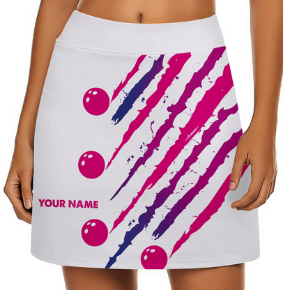 Customized Bowling Trouser Skirts With Shorts Underneath, Bowling Neon Strike Fury Skorts With Pockets
