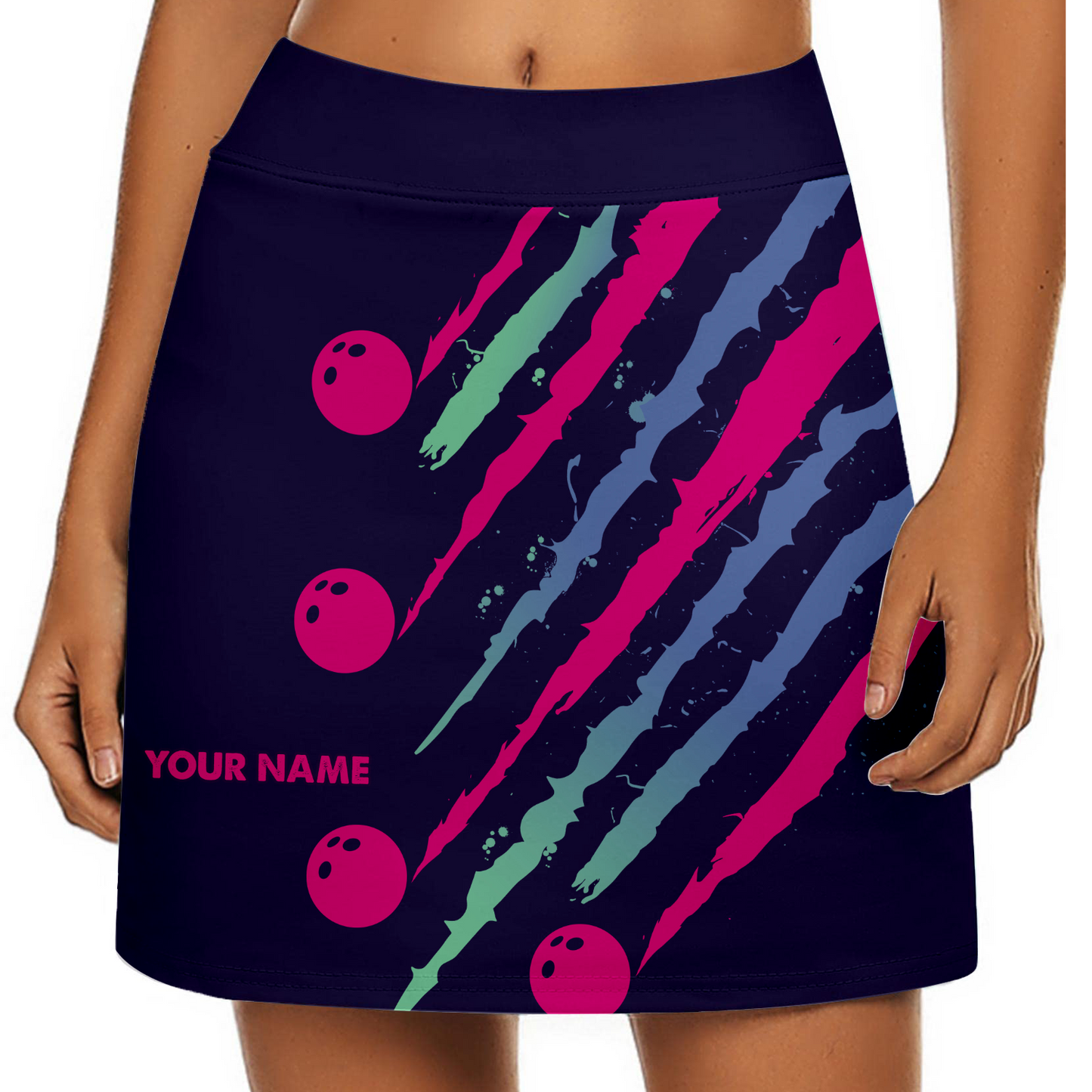 Customized Bowling Trouser Skirts With Shorts Underneath, Bowling Neon Strike Fury Skorts With Pockets