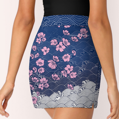 Customized Bowling Trouser Skirts With Shorts Underneath, Bowling Flowers Cherry Blossom Skorts With Pockets