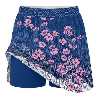 Customized Bowling Trouser Skirts With Shorts Underneath, Bowling Flowers Cherry Blossom Skorts With Pockets