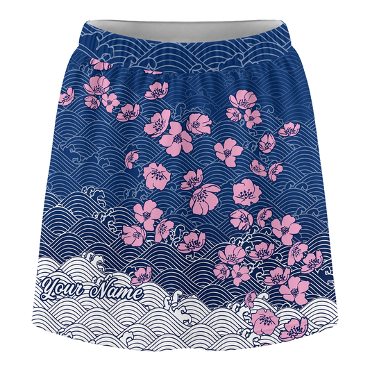 Customized Bowling Trouser Skirts With Shorts Underneath, Bowling Flowers Cherry Blossom Skorts With Pockets