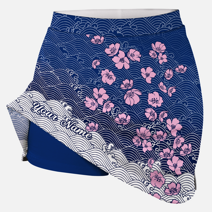 Customized Bowling Trouser Skirts With Shorts Underneath, Bowling Flowers Cherry Blossom Skorts With Pockets