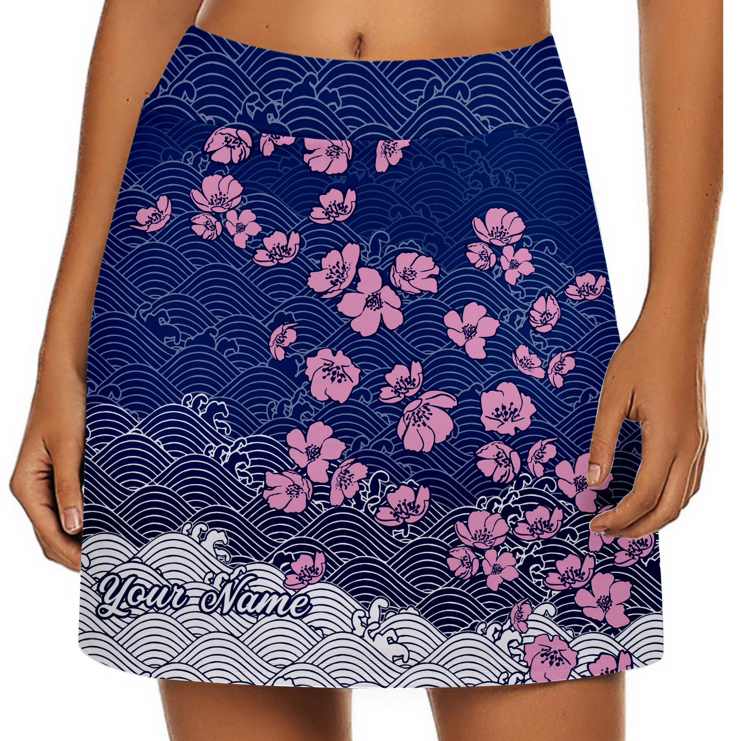 Customized Bowling Trouser Skirts With Shorts Underneath, Bowling Flowers Cherry Blossom Skorts With Pockets