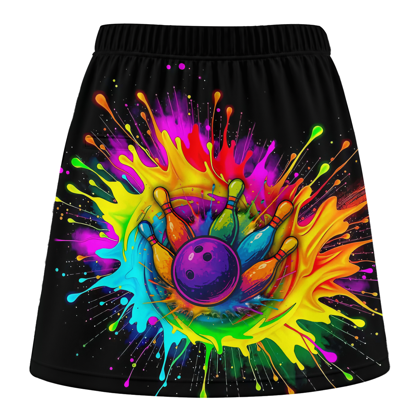 Customized Bowling Trouser Skirts With Shorts Underneath, Bowling Rainbow Bowling Blast Colorful Skorts With Pockets
