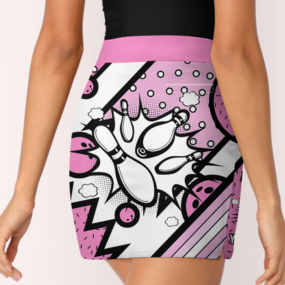 Customized Bowling Trouser Skirts With Shorts Underneath, Bowling Pink Ribbon Comic Style Skorts With Pockets