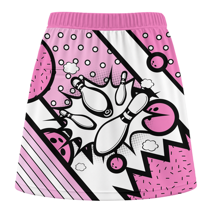 Customized Bowling Trouser Skirts With Shorts Underneath, Bowling Pink Ribbon Comic Style Skorts With Pockets