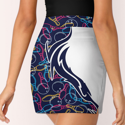Customized Bowling Trouser Skirts With Shorts Underneath, Skittles And Balls Outline Bowling Pattern Skorts With Pockets