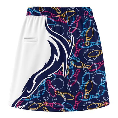 Customized Bowling Trouser Skirts With Shorts Underneath, Skittles And Balls Outline Bowling Pattern Skorts With Pockets