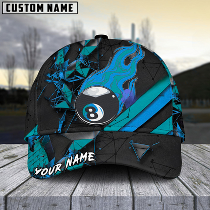 Customized Billiard Cap, Billiard Pool Ball 8 Peaceful Fire Personalized Name 3D Hats, Best Billiard Pool Hat For Billiard Players (4 Colors)
