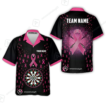 Customized Darts Team Jersey, Personalized Pink Ribbon Darts Polo Shirt For Players With Name & Team Name
