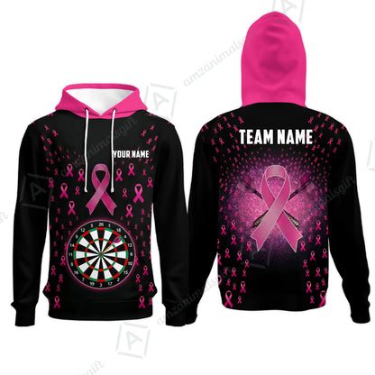 Customized Darts Team Jersey, Personalized Pink Ribbon Darts Polo Shirt For Players With Name & Team Name