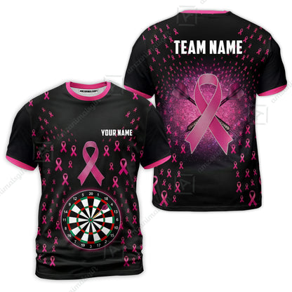 Customized Darts Team Jersey, Personalized Pink Ribbon Darts Polo Shirt For Players With Name & Team Name