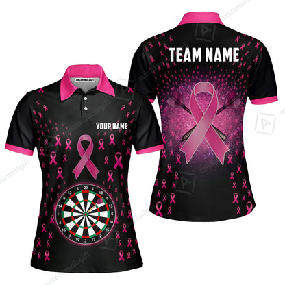 Customized Darts Team Jersey, Personalized Pink Ribbon Darts Polo Shirt For Players With Name & Team Name