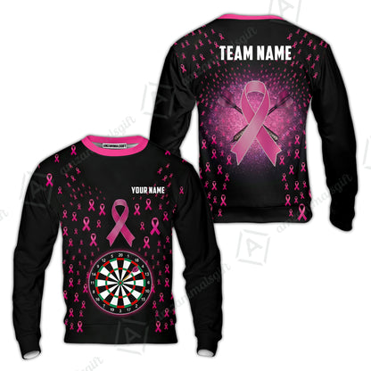 Customized Darts Team Jersey, Personalized Pink Ribbon Darts Polo Shirt For Players With Name & Team Name