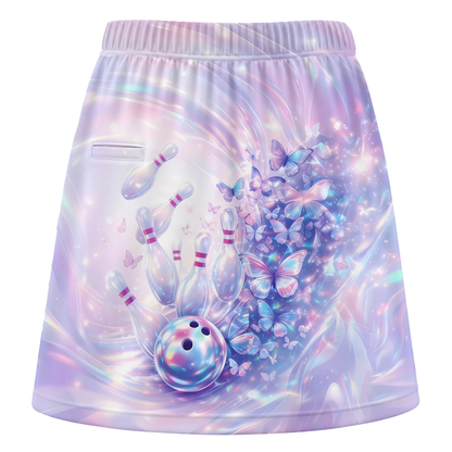Customized Bowling Trouser Skirts With Shorts Underneath, Bowling Butterfly Holographic Skorts With Pockets
