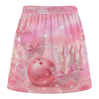 Customized Bowling Trouser Skirts With Shorts Underneath, Bowling Pink Diamond Skorts With Pockets