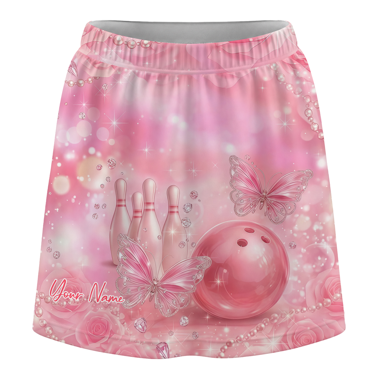 Customized Bowling Trouser Skirts With Shorts Underneath, Bowling Pink Diamond Skorts With Pockets
