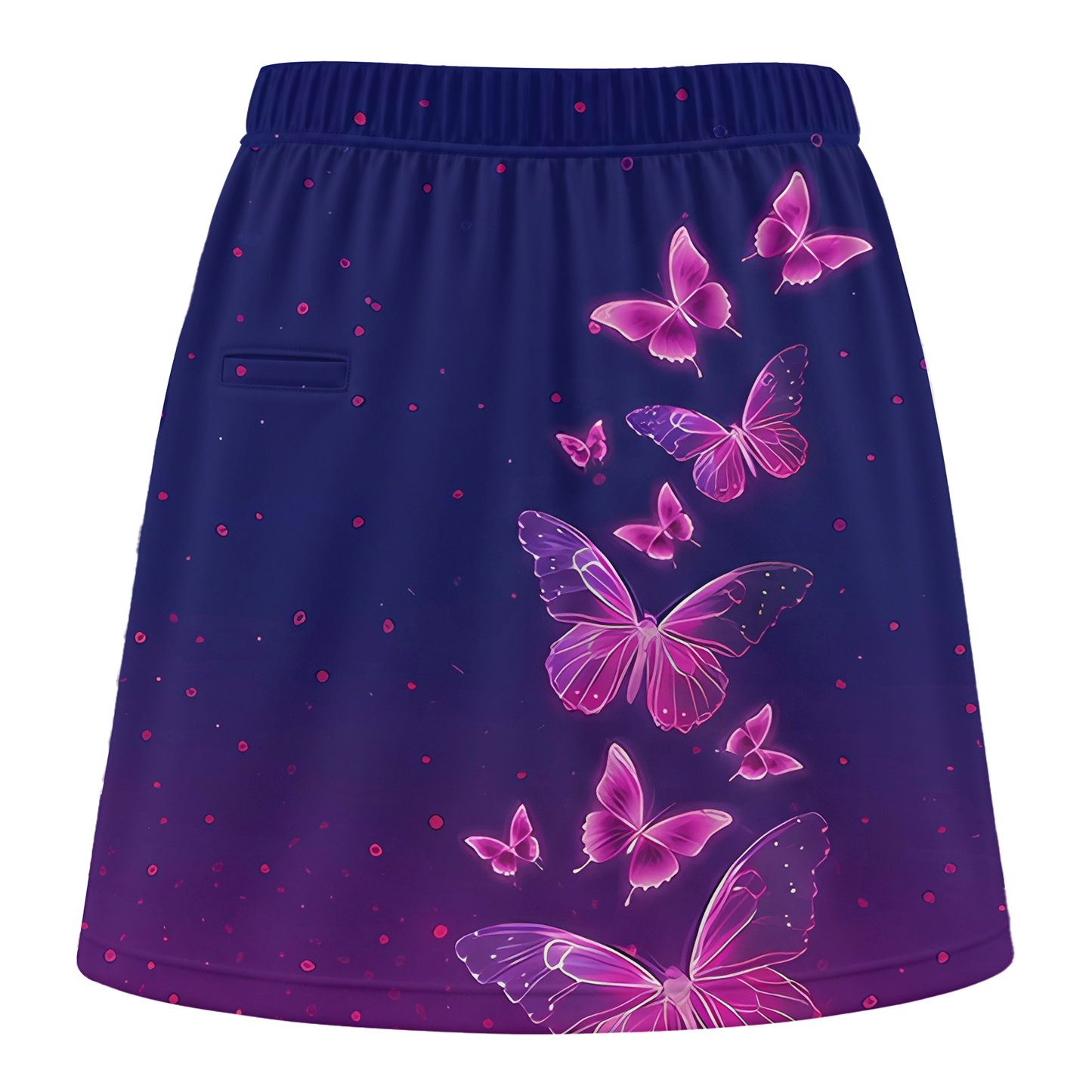 Customized Bowling Trouser Skirts With Shorts Underneath, Bowling  Navy Pink Neon Butterfly Skorts With Pockets
