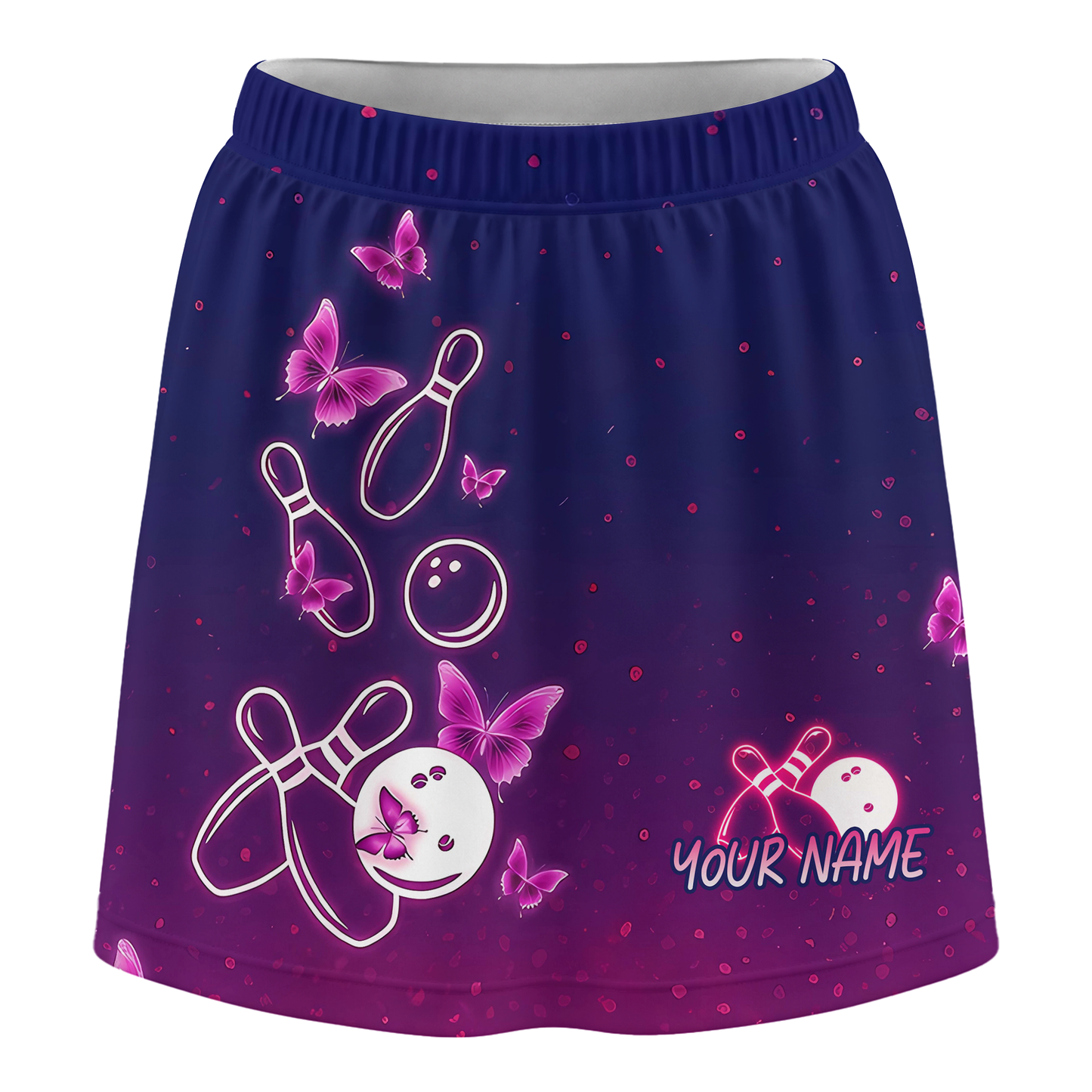 Customized Bowling Trouser Skirts With Shorts Underneath, Bowling  Navy Pink Neon Butterfly Skorts With Pockets