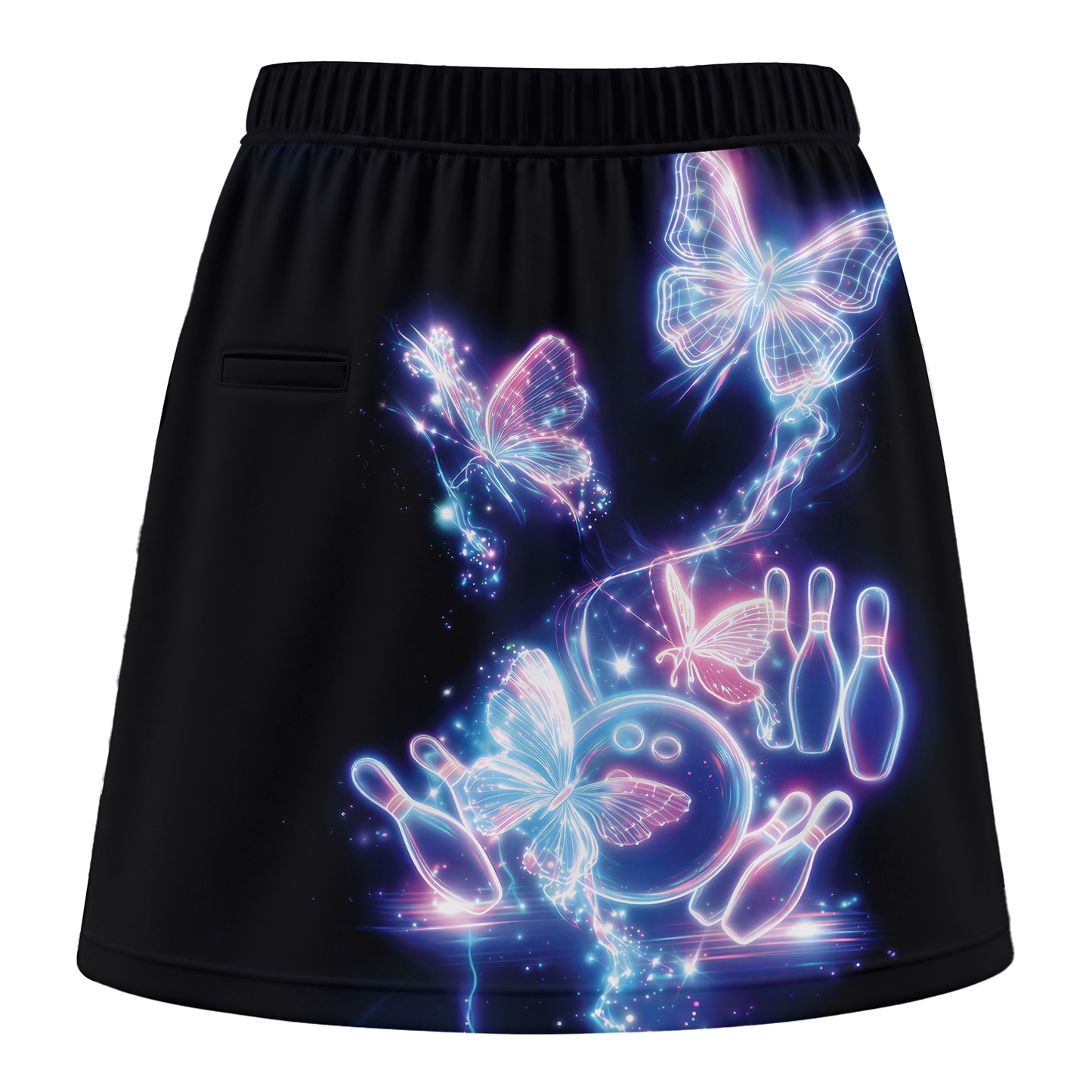 Customized Bowling Trouser Skirts With Shorts Underneath, Bowling  Neon Electric Radiant Butterfly Glow With Pockets