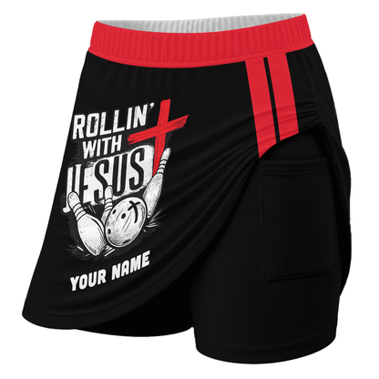 Customized Bowling Trouser Skirts With Shorts Underneath, Bowling  Rollin With Jesus With Pockets