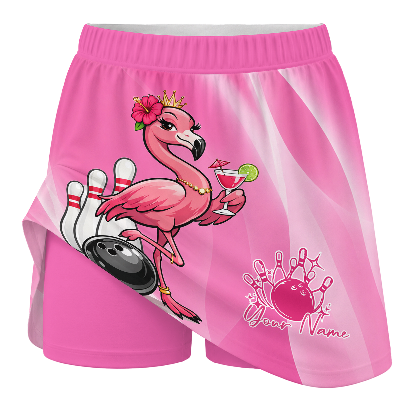Customized Bowling Trouser Skirts With Shorts Underneath, Bowling  Flamingo Queen With Pockets