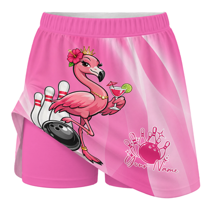 Customized Bowling Trouser Skirts With Shorts Underneath, Bowling  Flamingo Queen With Pockets