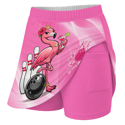 Customized Bowling Trouser Skirts With Shorts Underneath, Bowling  Flamingo Queen With Pockets