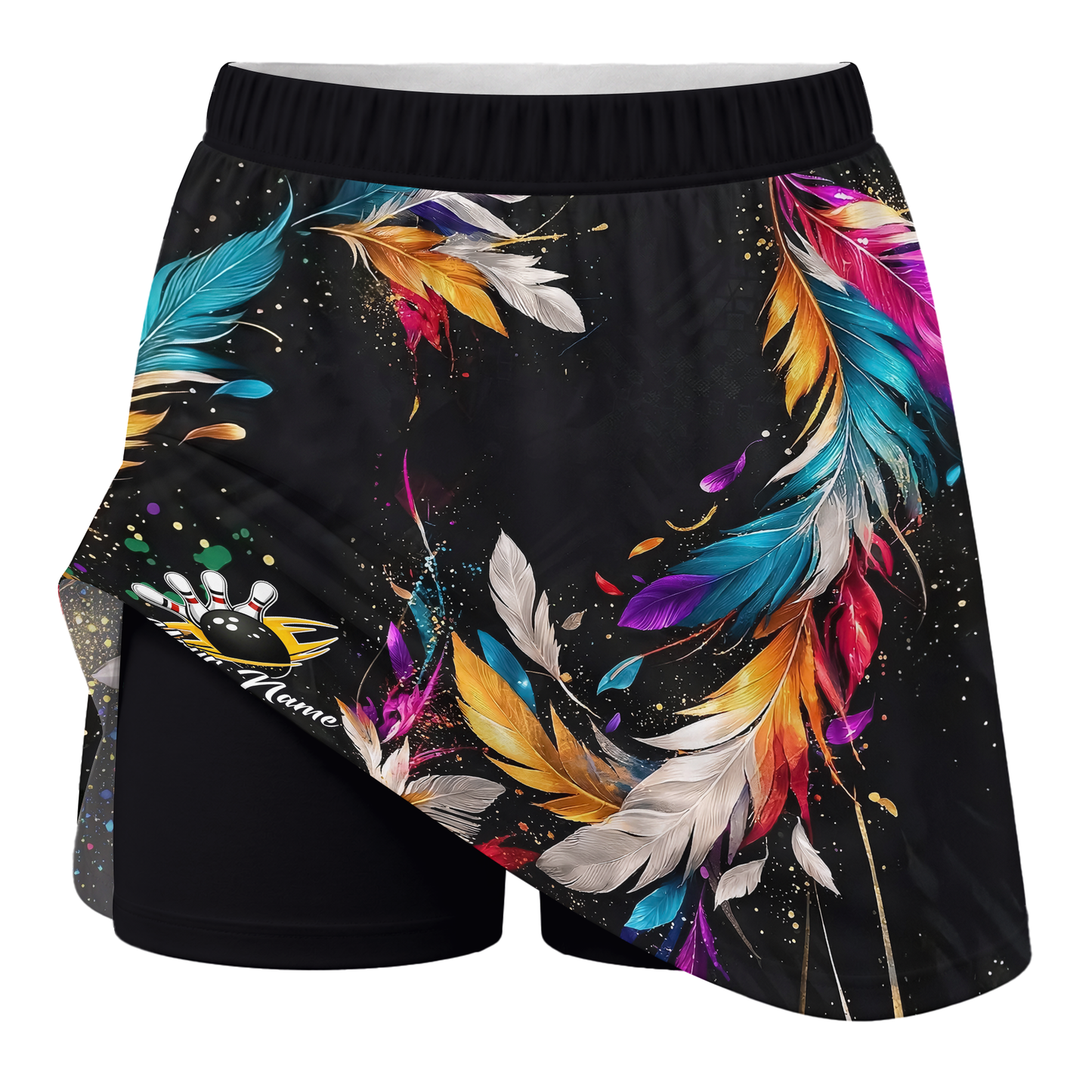 Customized Bowling Trouser Skirts With Shorts Underneath, Bowling  Colorful Feather With Pockets