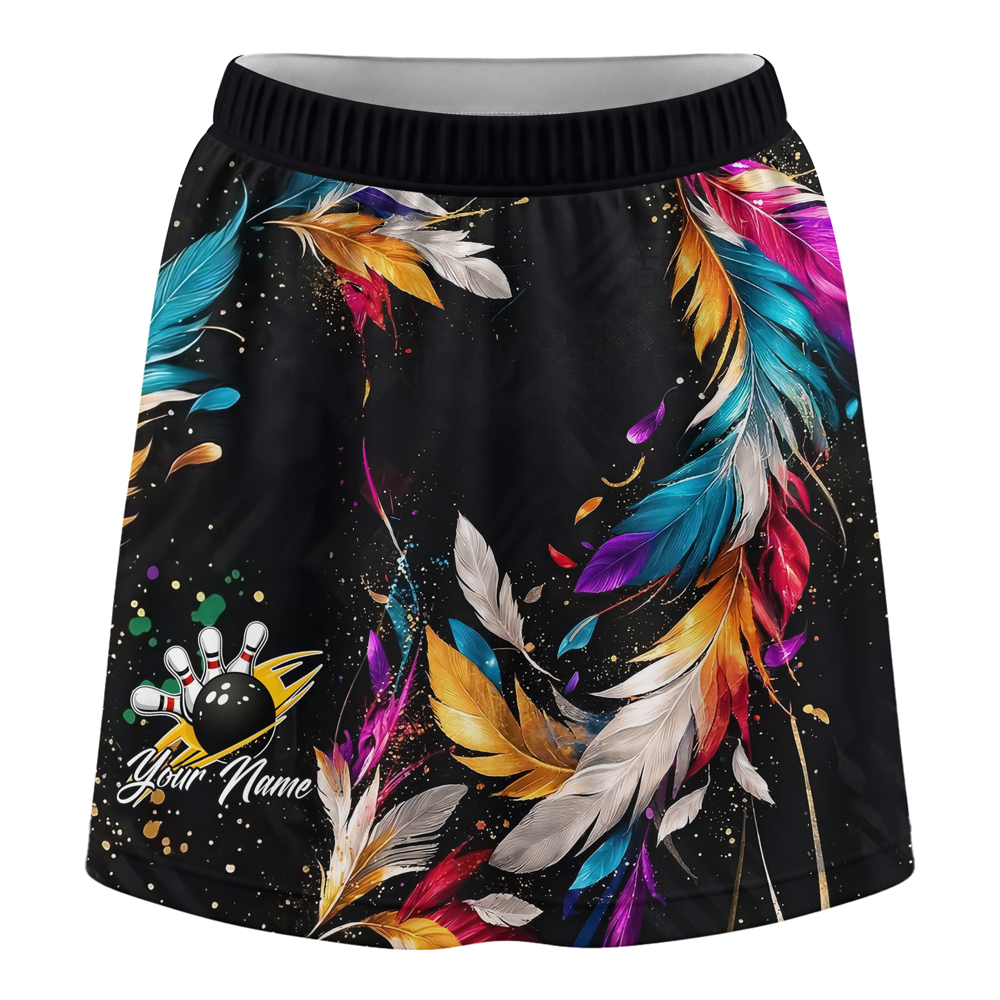 Customized Bowling Trouser Skirts With Shorts Underneath, Bowling  Colorful Feather With Pockets