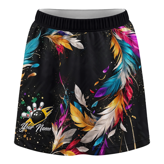 Customized Bowling Trouser Skirts With Shorts Underneath, Bowling  Colorful Feather With Pockets
