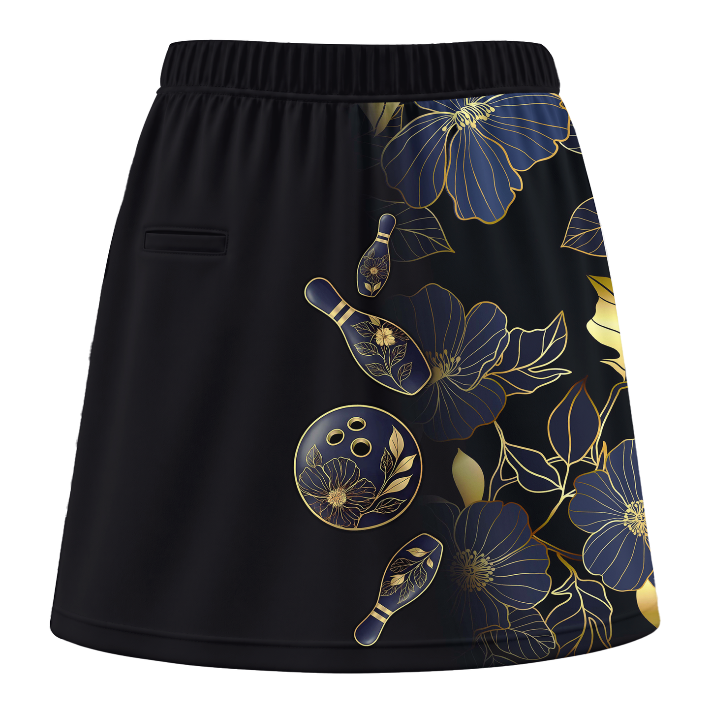 Customized Bowling Trouser Skirts With Shorts Underneath, Bowling Flower Pattern Gradient Gold With Pockets
