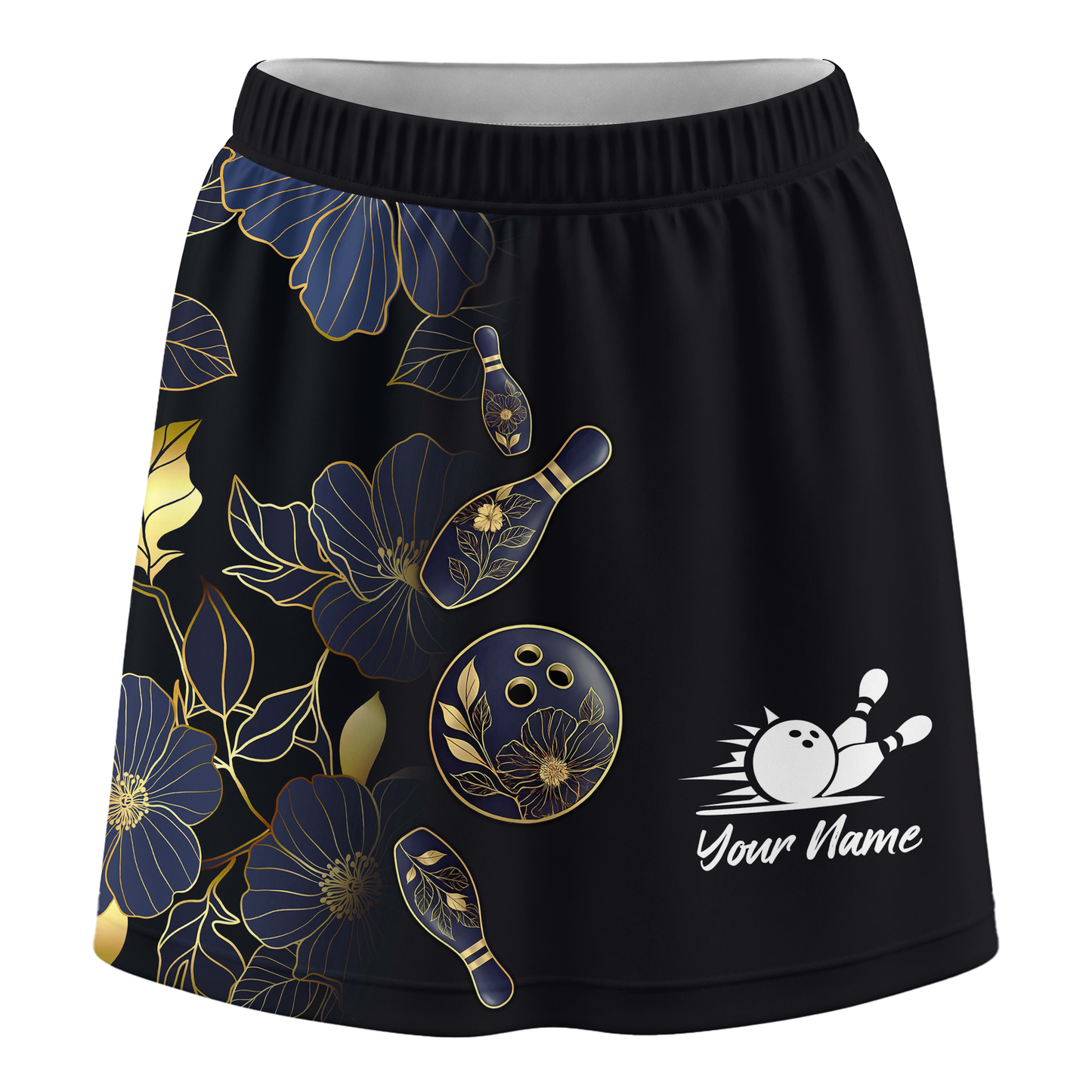 Customized Bowling Trouser Skirts With Shorts Underneath, Bowling Flower Pattern Gradient Gold With Pockets