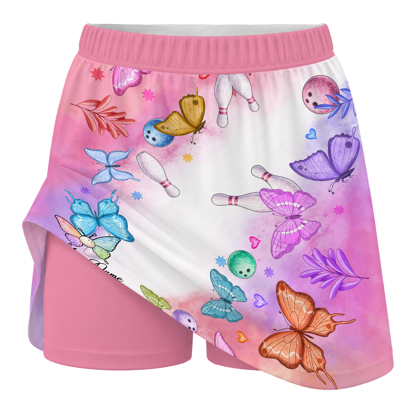 Customized Bowling Trouser Skirts With Shorts Underneath, Bowling Whimsical Butterfly Watercolor With Pockets