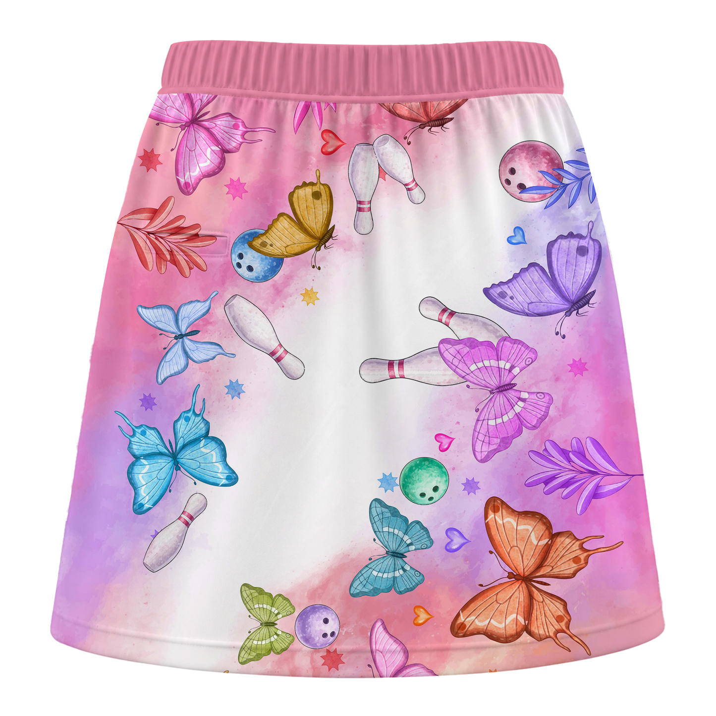 Customized Bowling Trouser Skirts With Shorts Underneath, Bowling Whimsical Butterfly Watercolor With Pockets